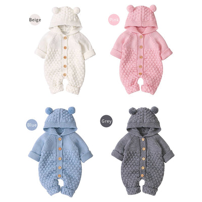 Winter Newborn Sweater Hooded Jumpsuit