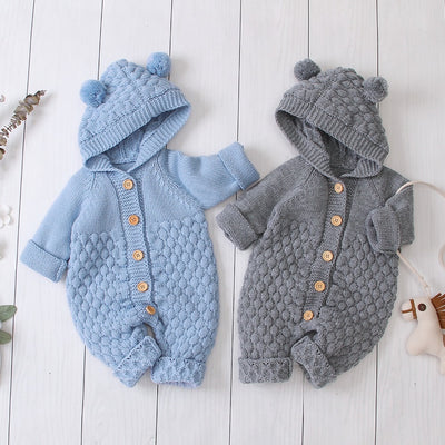 Winter Newborn Sweater Hooded Jumpsuit