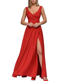 Spring Sexy Deep V Neck Sleeveless Slit Maxi Dresses