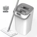 Floor Magic Flat Squeeze Mop with Bucket Hand Free Lazy Cleaning Mop Microfiber