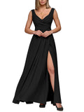 Spring Sexy Deep V Neck Sleeveless Slit Maxi Dresses