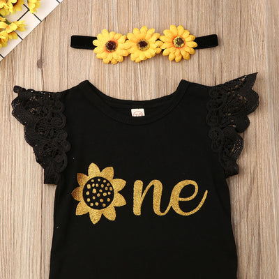 3Pcs Baby Girl  Lace Ruffle Sleeveless Romper Set