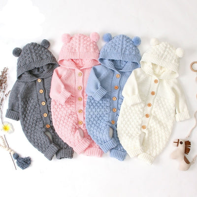 Winter Newborn Sweater Hooded Jumpsuit