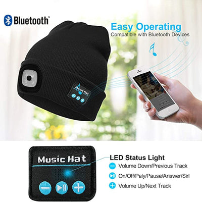 Rechargeable Warm Beanie Bluetooth 5.0 LED Hat Wireless Stereo