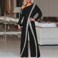 Elegant Striped Fashion Sexy Slash Neck Long Sleeve Jumpsuit