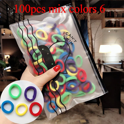 100 pcs/Set Colourful Elastic Ponytail Hair Bands Bobbles