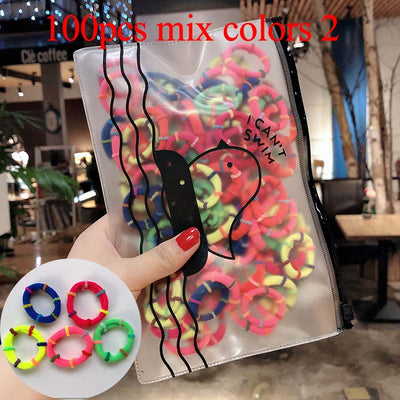 100 pcs/Set Colourful Elastic Ponytail Hair Bands Bobbles