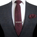 Cashmere Wool Necktie and Pocket Square Tie Clip Set for Men