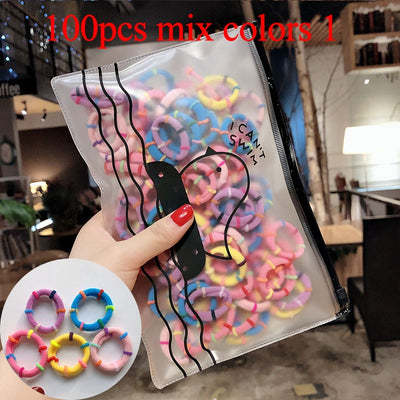 100 pcs/Set Colourful Elastic Ponytail Hair Bands Bobbles