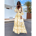 New Style Vintage Maxi  Sexy Deep V-Neck Long Sleeve