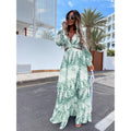 New Style Vintage Maxi  Sexy Deep V-Neck Long Sleeve