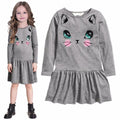 Cat Baby Girls Dress Long Sleeve Blouses Children Clothes Girl Dresses Princess Cotton Outfits