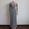 Reflective V Neck Elegant Belt Glitter Maxi Pleated Party Dress