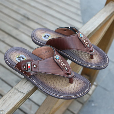 Beach Men's Leather Slippers