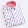 100% Cotton Oxford Striped Shirt Single Patch Pocket Long Sleeve Standard-fit Comfortable Thick Button-down Shirts