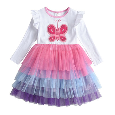 Butterfly Sequins Kids Long Sleeve Dresses