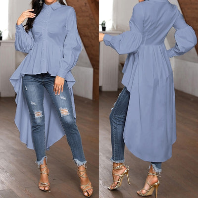 Elegant Ruffles Hem Lapel Shirt