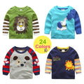 Children Cotton Striped Colour Patchwork Cartoon Animal Baby Boys Long Sleeve T-Shirts