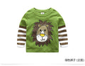 Children Cotton Striped Colour Patchwork Cartoon Animal Baby Boys Long Sleeve T-Shirts