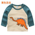 Children Cotton Striped Colour Patchwork Cartoon Animal Baby Boys Long Sleeve T-Shirts