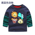 Children Cotton Striped Colour Patchwork Cartoon Animal Baby Boys Long Sleeve T-Shirts