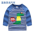 Children Cotton Striped Colour Patchwork Cartoon Animal Baby Boys Long Sleeve T-Shirts