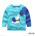 Children Cotton Striped Colour Patchwork Cartoon Animal Baby Boys Long Sleeve T-Shirts