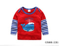 Children Cotton Striped Colour Patchwork Cartoon Animal Baby Boys Long Sleeve T-Shirts