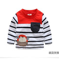 Children Cotton Striped Colour Patchwork Cartoon Animal Baby Boys Long Sleeve T-Shirts