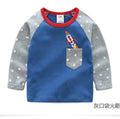 Children Cotton Striped Colour Patchwork Cartoon Animal Baby Boys Long Sleeve T-Shirts