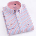 100% Cotton Oxford Striped Shirt Single Patch Pocket Long Sleeve Standard-fit Comfortable Thick Button-down Shirts