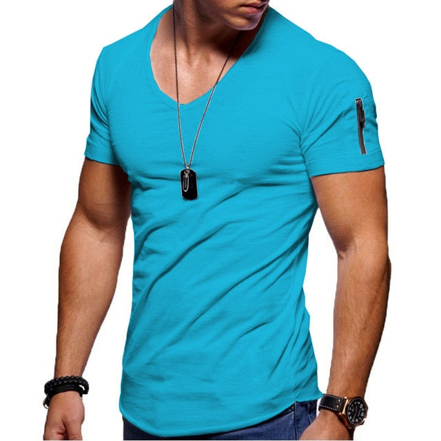 Mens Muscle Fit V-Neck T Shirt Gym Bodybuilding Basic Fitted Tees Summer  Short Sleeve Comfort Pullover Muscle Shirt 