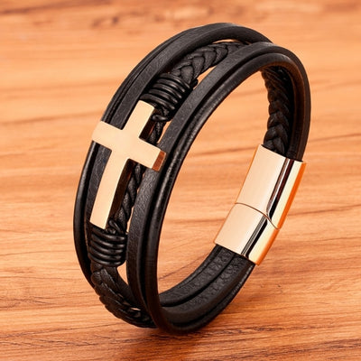 Cross Design Men's Leather Bracelet