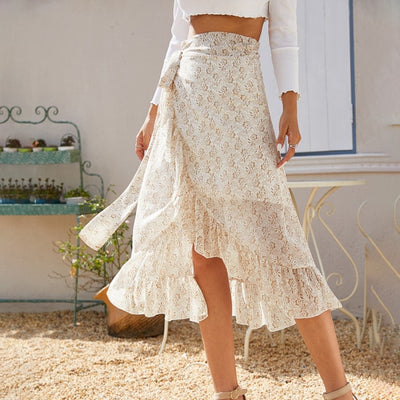 High Waist Fashion Wrap Floral Ruffle  Skirts