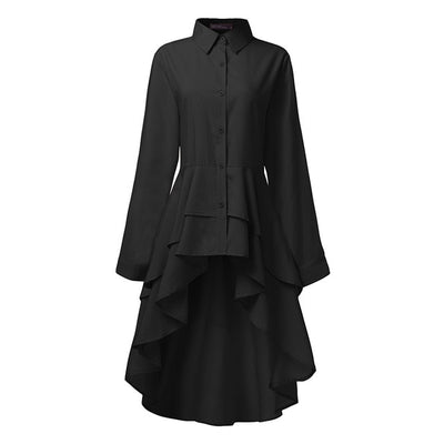 Elegant Ruffles Hem Lapel Shirt