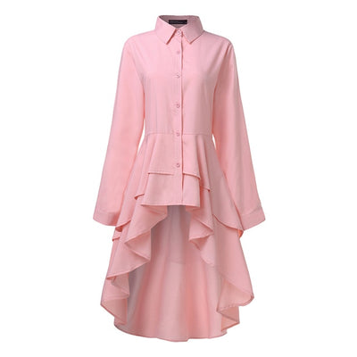 Elegant Ruffles Hem Lapel Shirt