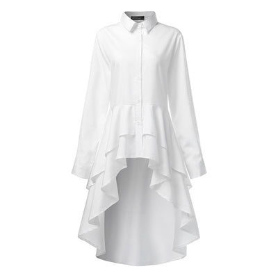 Elegant Ruffles Hem Lapel Shirt