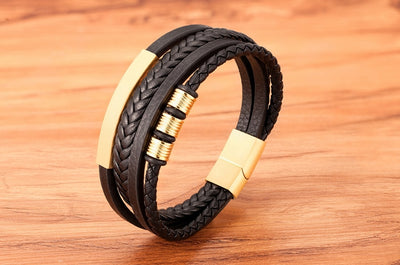 New Style Hand-woven Multi-layer Combination Stainless Steel Men’s Leather Bracelets