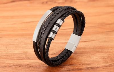 New Style Hand-woven Multi-layer Combination Stainless Steel Men’s Leather Bracelets