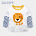 Children Cotton Striped Colour Patchwork Cartoon Animal Baby Boys Long Sleeve T-Shirts