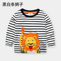 Children Cotton Striped Colour Patchwork Cartoon Animal Baby Boys Long Sleeve T-Shirts