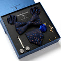 New Design  Luxury Gift Necktie set for Men Silk Butterfly Bowtie Tie and Tie Clips Lapel Pin Hanky Cufflinks Set