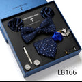 New Design  Luxury Gift Necktie set for Men Silk Butterfly Bowtie Tie and Tie Clips Lapel Pin Hanky Cufflinks Set