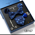 New Design  Luxury Gift Necktie set for Men Silk Butterfly Bowtie Tie and Tie Clips Lapel Pin Hanky Cufflinks Set