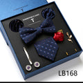 New Design  Luxury Gift Necktie set for Men Silk Butterfly Bowtie Tie and Tie Clips Lapel Pin Hanky Cufflinks Set