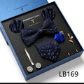 New Design  Luxury Gift Necktie set for Men Silk Butterfly Bowtie Tie and Tie Clips Lapel Pin Hanky Cufflinks Set