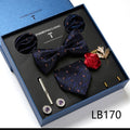 New Design  Luxury Gift Necktie set for Men Silk Butterfly Bowtie Tie and Tie Clips Lapel Pin Hanky Cufflinks Set