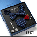 New Design  Luxury Gift Necktie set for Men Silk Butterfly Bowtie Tie and Tie Clips Lapel Pin Hanky Cufflinks Set