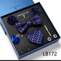 New Design  Luxury Gift Necktie set for Men Silk Butterfly Bowtie Tie and Tie Clips Lapel Pin Hanky Cufflinks Set