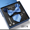 New Design  Luxury Gift Necktie set for Men Silk Butterfly Bowtie Tie and Tie Clips Lapel Pin Hanky Cufflinks Set